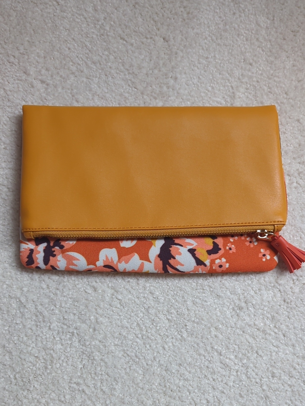 Rachel Pally Mustard Fold-Over Clutch with Orange Floral Trim